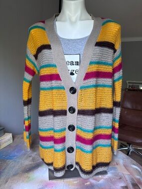 Urban Outfitters Multicolor Stripe Lightweight Cardigan S Knit Orange